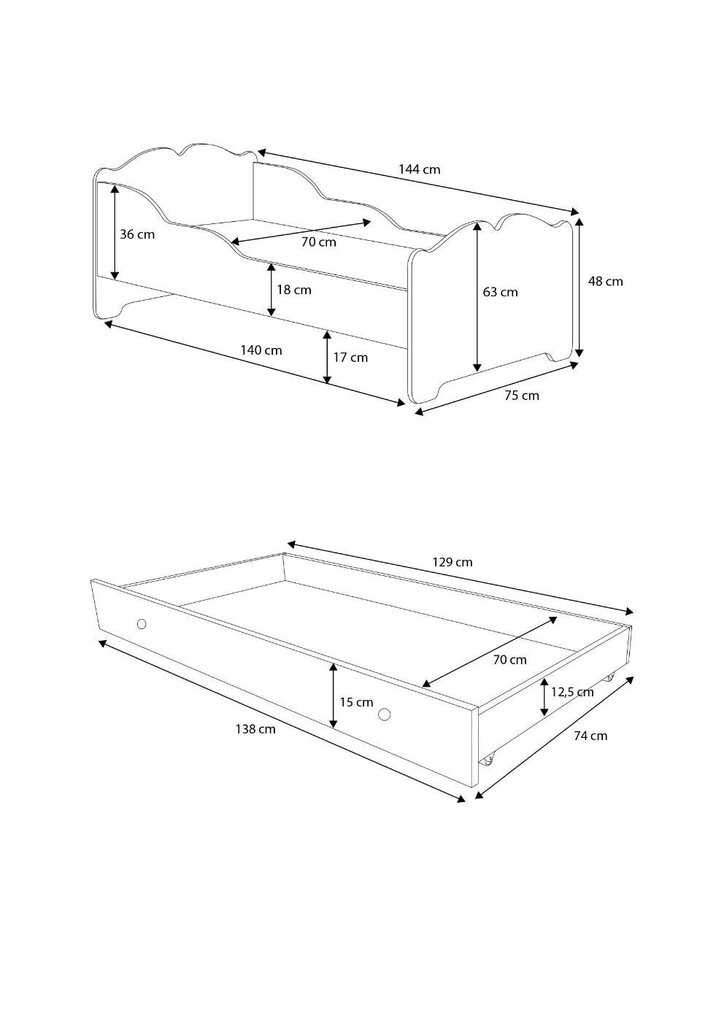 Lastevoodi ADRK Furniture Ximena, 70x140 cm, valge hind ja info | Lastevoodid | hansapost.ee