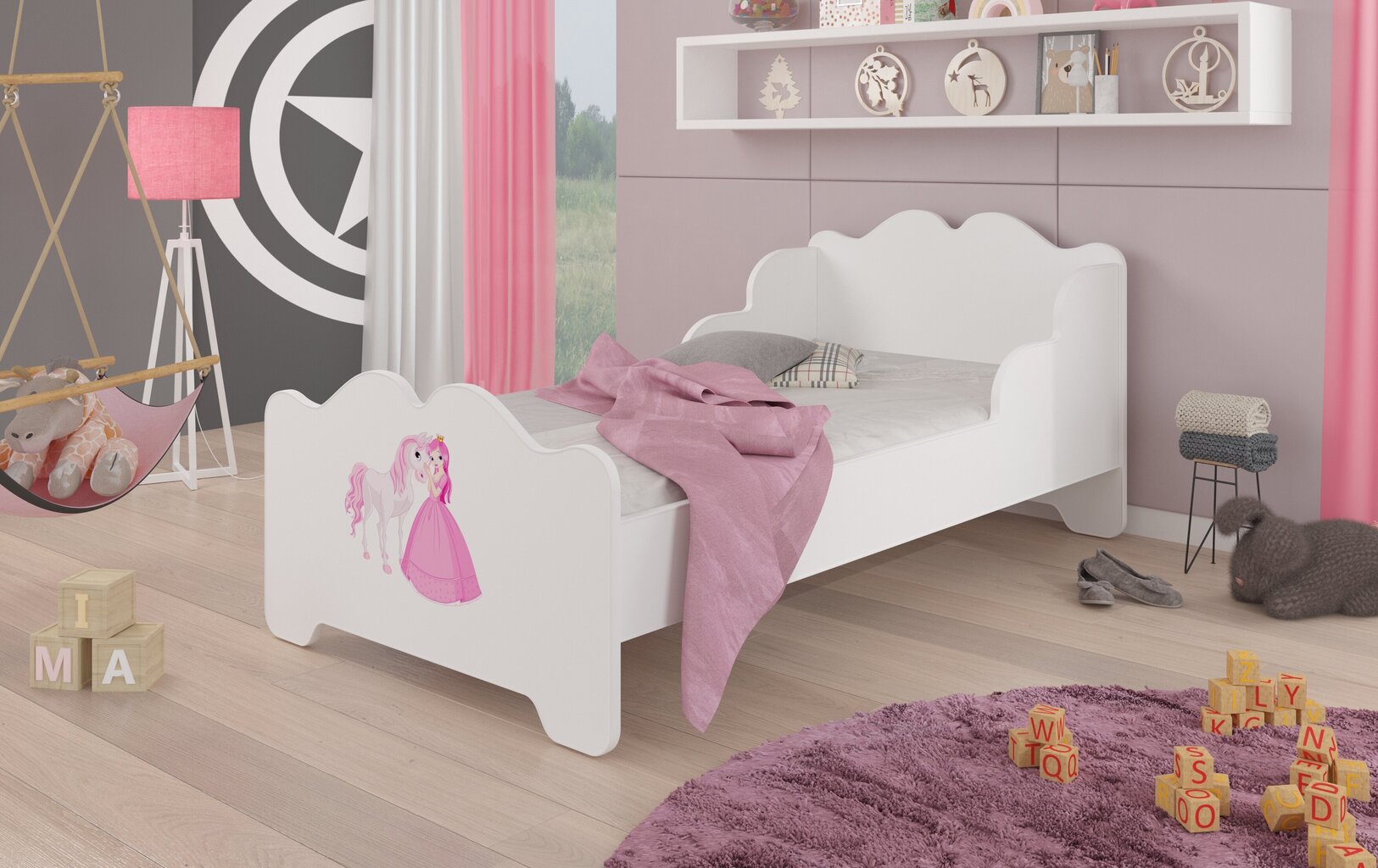 Lastevoodi ADRK Furniture Ximena Princess and horse, 80x160 cm, valge цена и информация | Lastevoodid | hansapost.ee