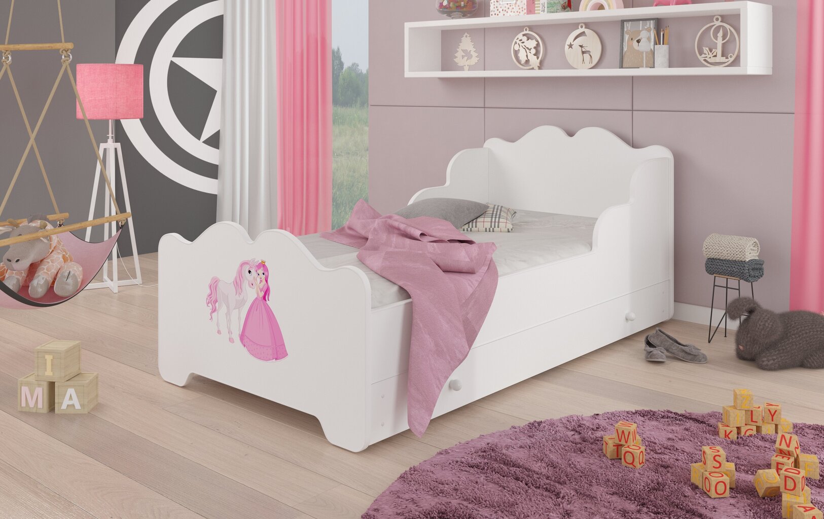 Lastevoodi ADRK Furniture Ximena Princess and horse, 80x160 cm, valge hind ja info | Lastevoodid | hansapost.ee