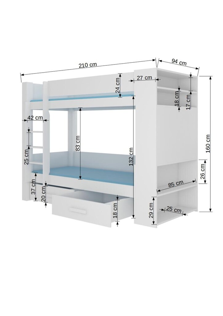 Narivoodi Adrk Furniture Garet, 80x180 cm, valge/hall hind ja info | Lastevoodid | hansapost.ee