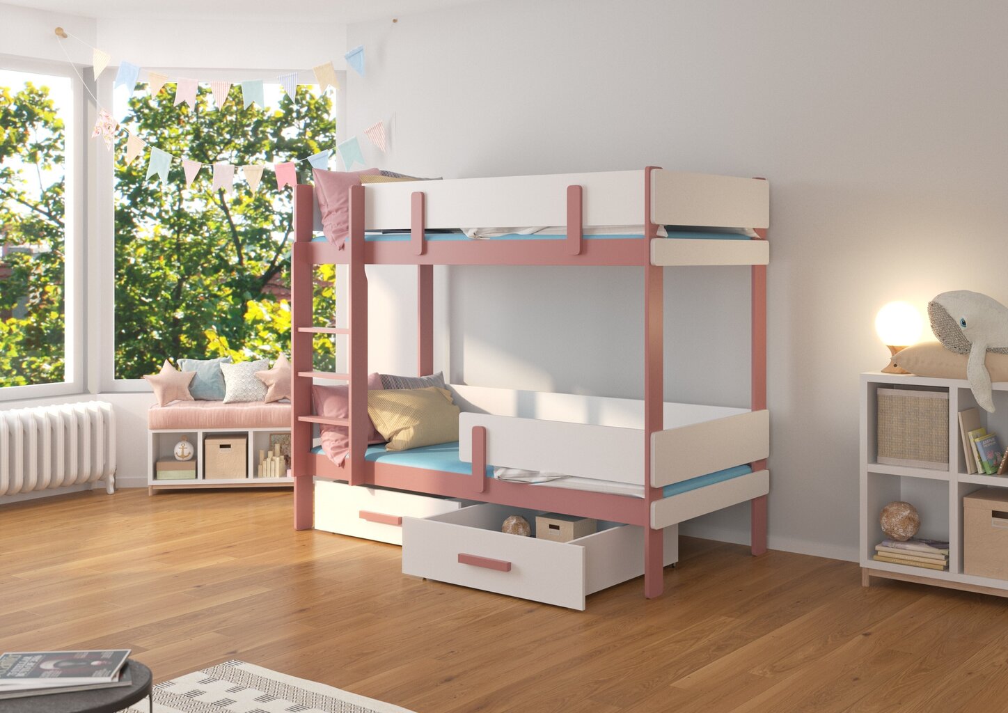 Narivoodi Adrk Furniture Etiona, 80x180 cm, valge/roosa hind ja info | Lastevoodid | hansapost.ee