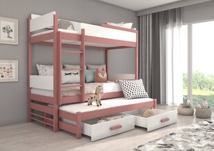 Двухъярусная кровать ADRK Furniture Queen с матрасами, 90х200 см, белый/розовый цвет цена и информация | Детские кровати | hansapost.ee