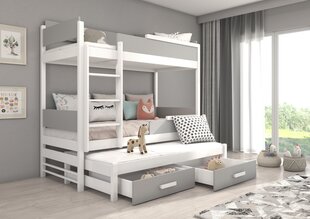 Кровать двухъярусная ADRK Furniture Queen с матрасами, 80х180 см, белого/серого цвета цена и информация | Детские кровати | hansapost.ee