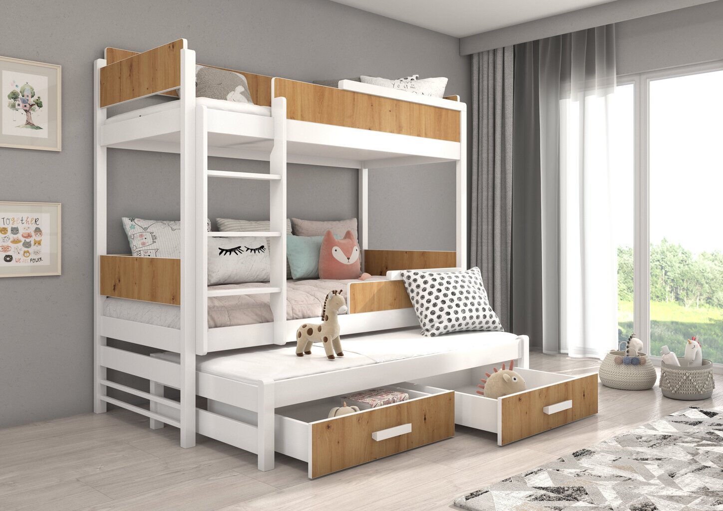 Narivoodi Adrk Furniture Queen koos madratsitega, 90x200 cm, valge/pruun hind ja info | Lastevoodid | hansapost.ee