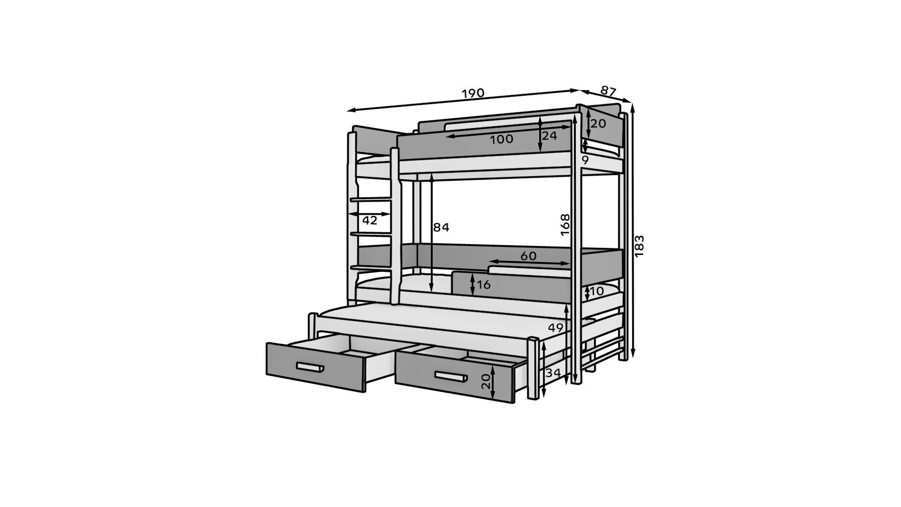 Narivoodi Adrk Furniture Queen, 80x180 cm, valge/roosa цена и информация | Lastevoodid | hansapost.ee