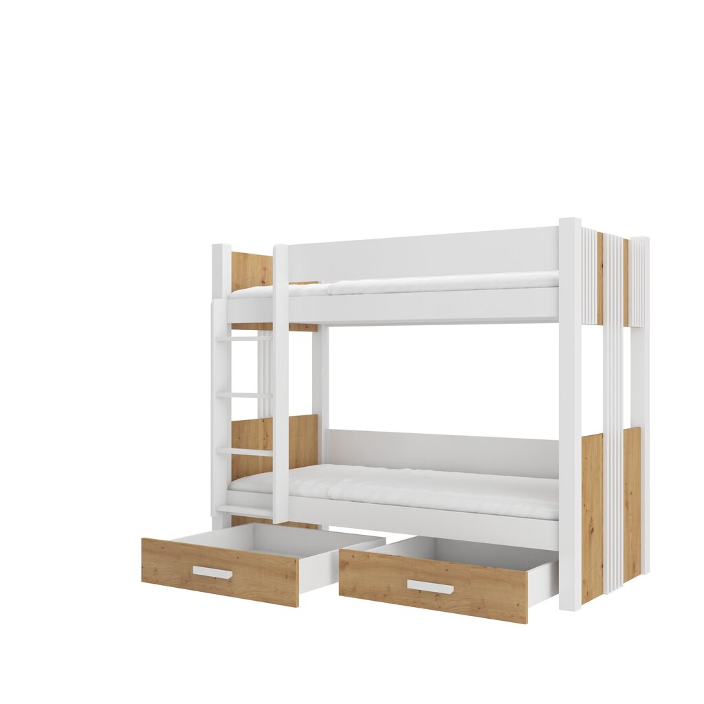 Narivoodi Adrk Furniture Arta koos madratsiga, 90x200 cm, valge/pruun цена и информация | Lastevoodid | hansapost.ee