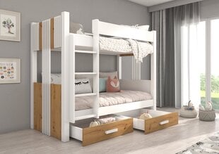 Кровать двухъярусная ADRK Furniture Arta с матрасом, 90х200 см, белый/коричневый цвет цена и информация | Детские кровати | hansapost.ee