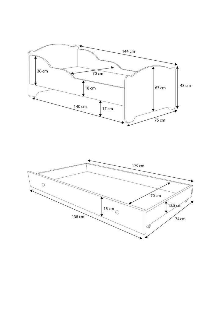 Lastevoodi Adrk Furniture Amadis Digger, 70x140 cm, valge hind ja info | Lastevoodid | hansapost.ee