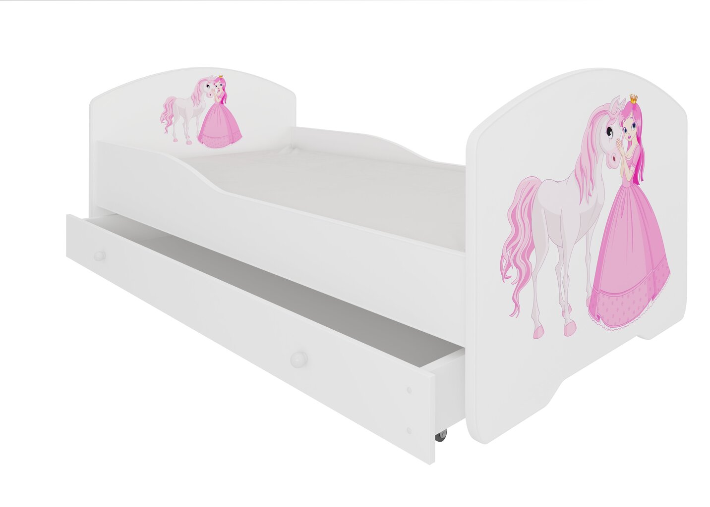 Lastevoodi Adrk Furniture Pepe Princess and horse, 80x160 cm, valge цена и информация | Lastevoodid | hansapost.ee