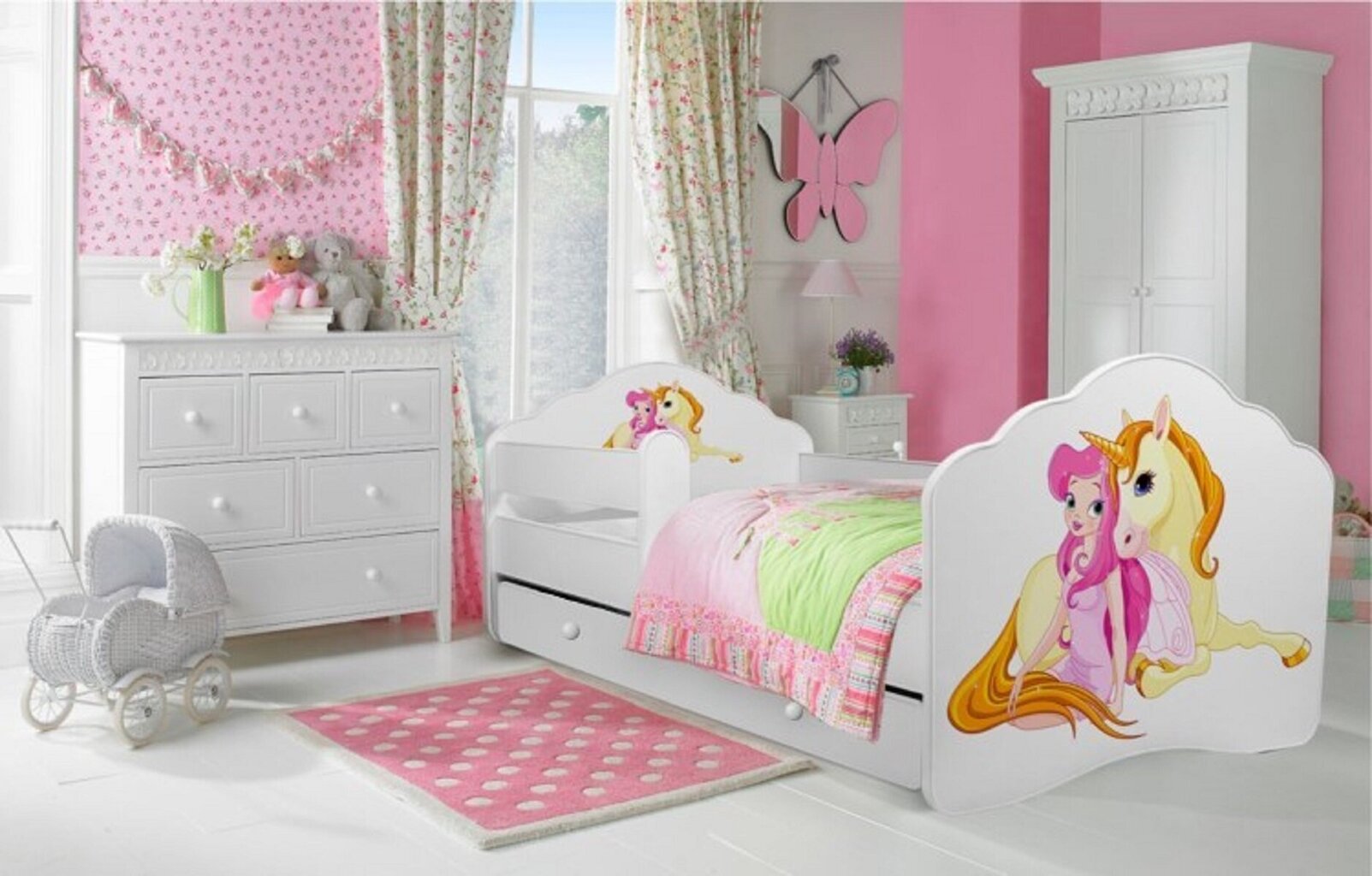 Lastevoodi Adrk Furniture Casimo Girl with unicorn, 80x160 cm, valge цена и информация | Lastevoodid | hansapost.ee