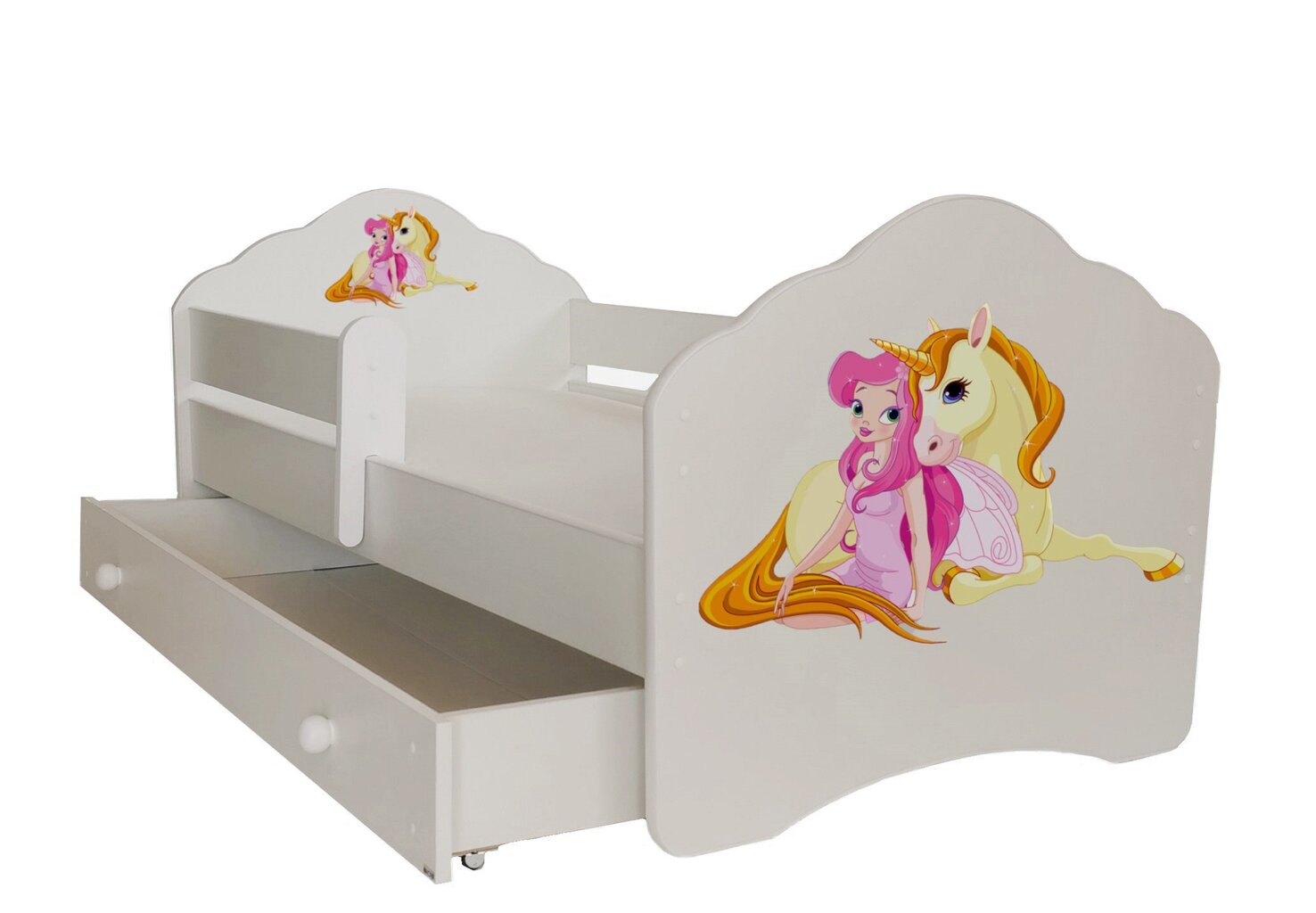 Lastevoodi Adrk Furniture Casimo Girl with unicorn, 80x160 cm, valge цена и информация | Lastevoodid | hansapost.ee