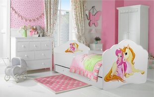 Lastevoodi Adrk Furniture Casimo Girl with unicorn, 70x140 cm, valge hind ja info | Lastevoodid | hansapost.ee