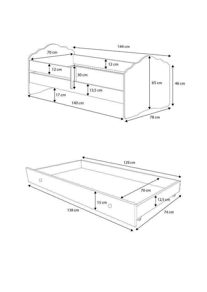 Lastevoodi Adrk Furniture Casimo Bear, 70x140 cm, valge/sinine цена и информация | Lastevoodid | hansapost.ee