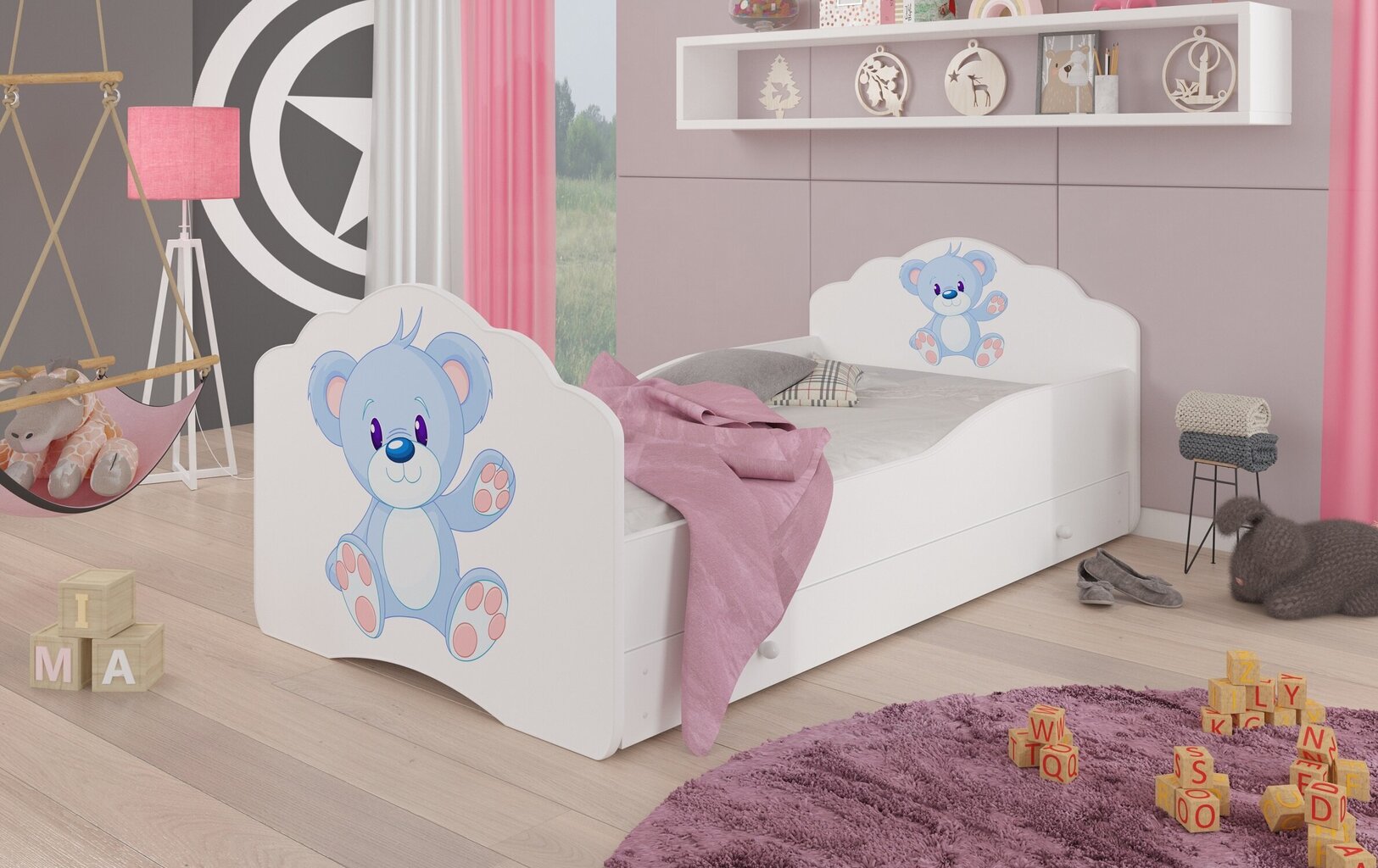 Lastevoodi Adrk Furniture Casimo Bear, 70x140 cm, valge/sinine hind ja info | Lastevoodid | hansapost.ee