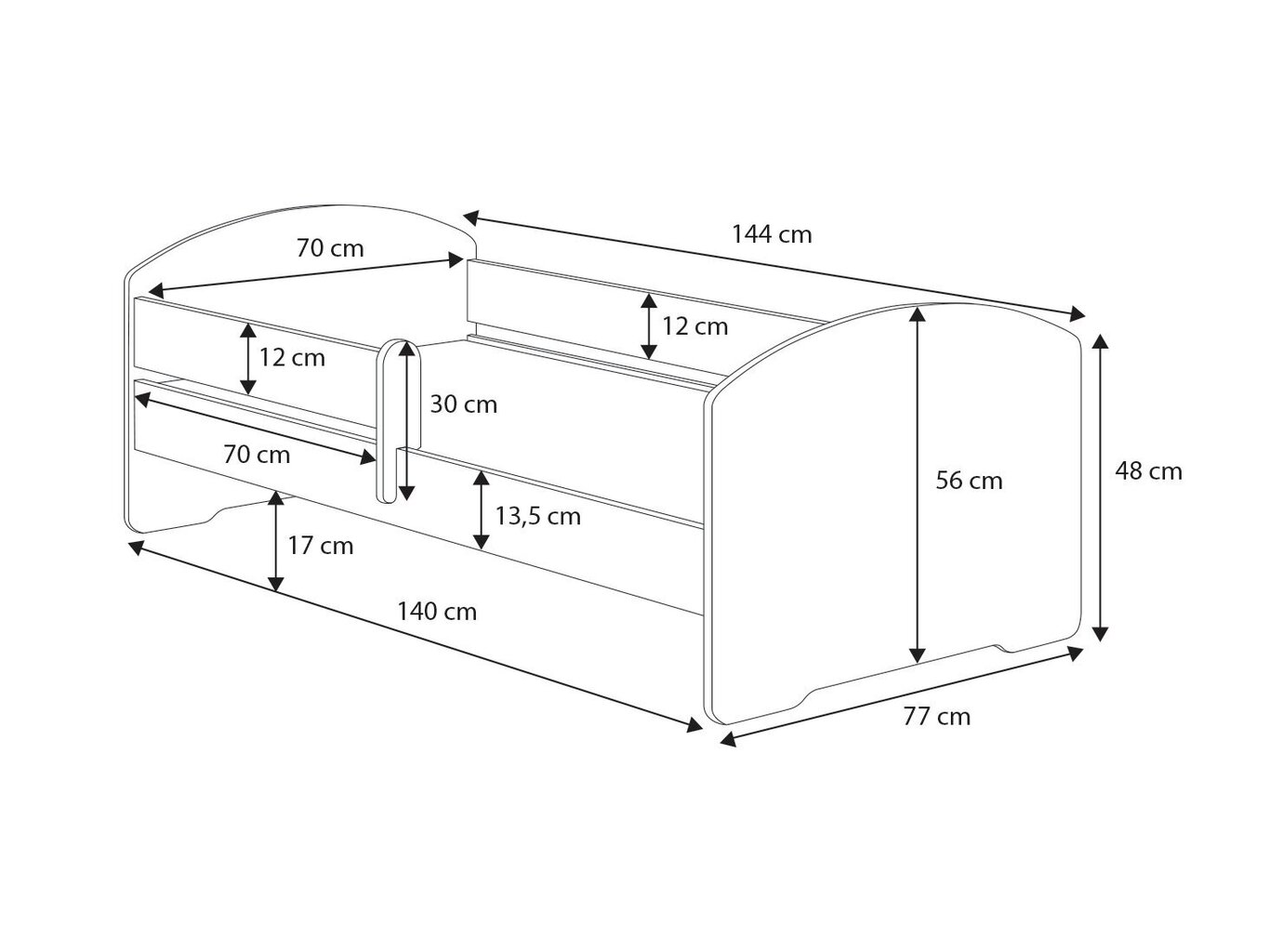 Lastevoodi Adrk Furniture Pepe ball, 70x140 cm, valge hind ja info | Lastevoodid | hansapost.ee