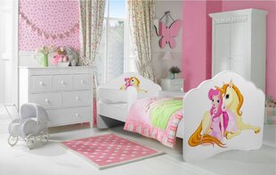 Lastevoodi Adrk Furniture Casimo Girl with unicorn, 80x160 cm, valge цена и информация | Детские кровати | hansapost.ee