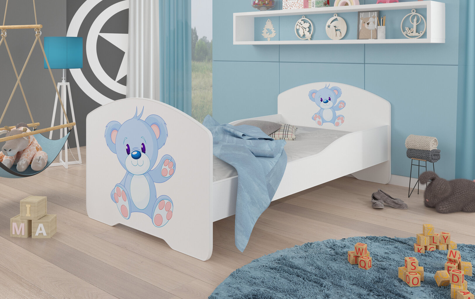 Lastevoodi Adrk Furniture Pepe blue Bear, 80x160 cm, valge hind ja info | Lastevoodid | hansapost.ee