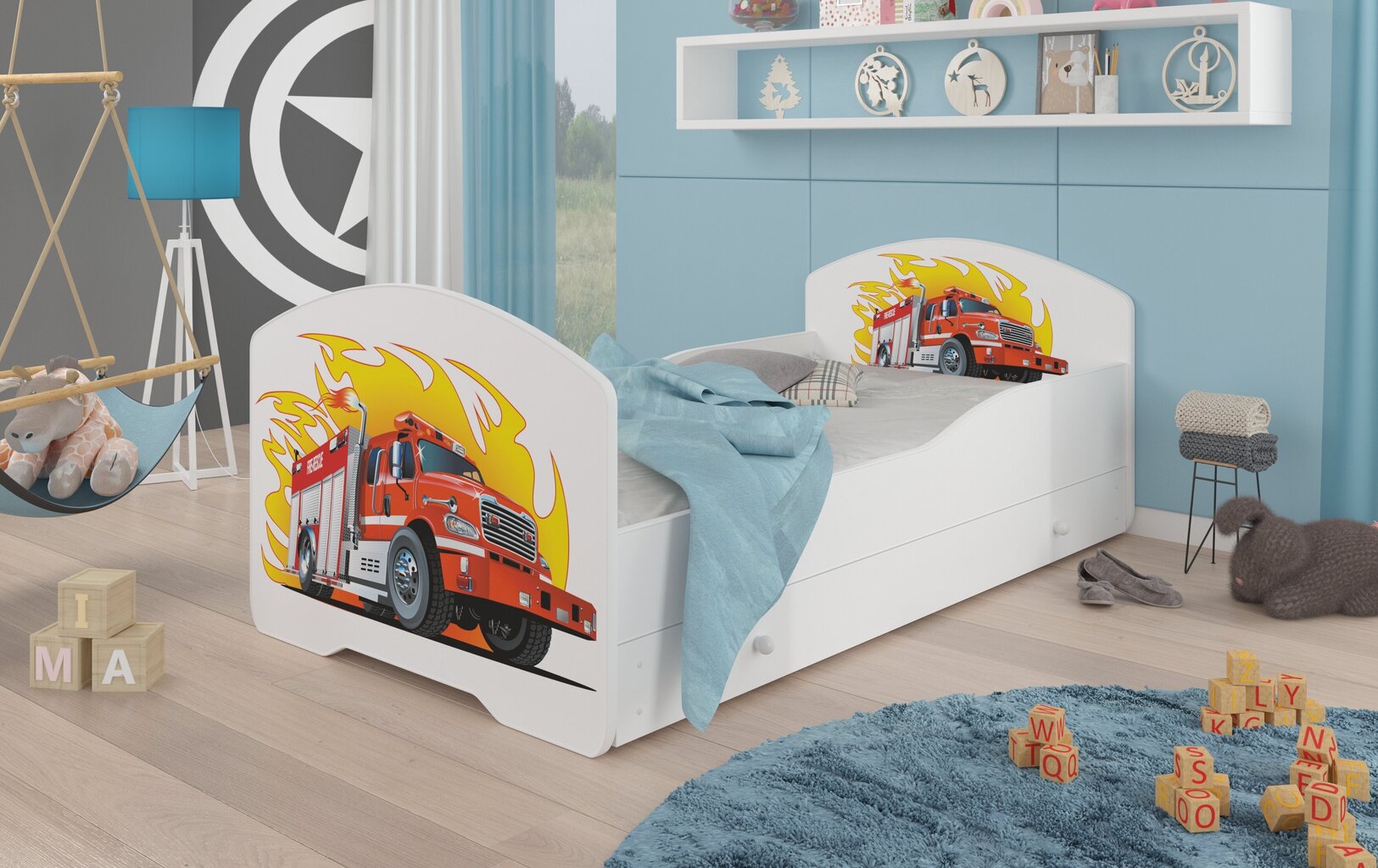 Lastevoodi Adrk Furniture Pepe Fire truck, 80x160 cm, valge hind ja info | Lastevoodid | hansapost.ee