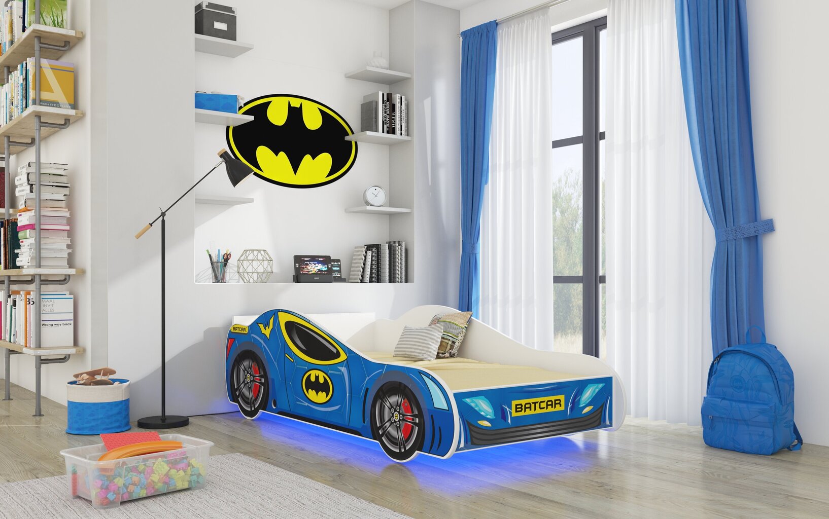 Lastevoodi Adrk Furniture Led Batcar, 80x160 cm, sinine hind ja info | Lastevoodid | hansapost.ee