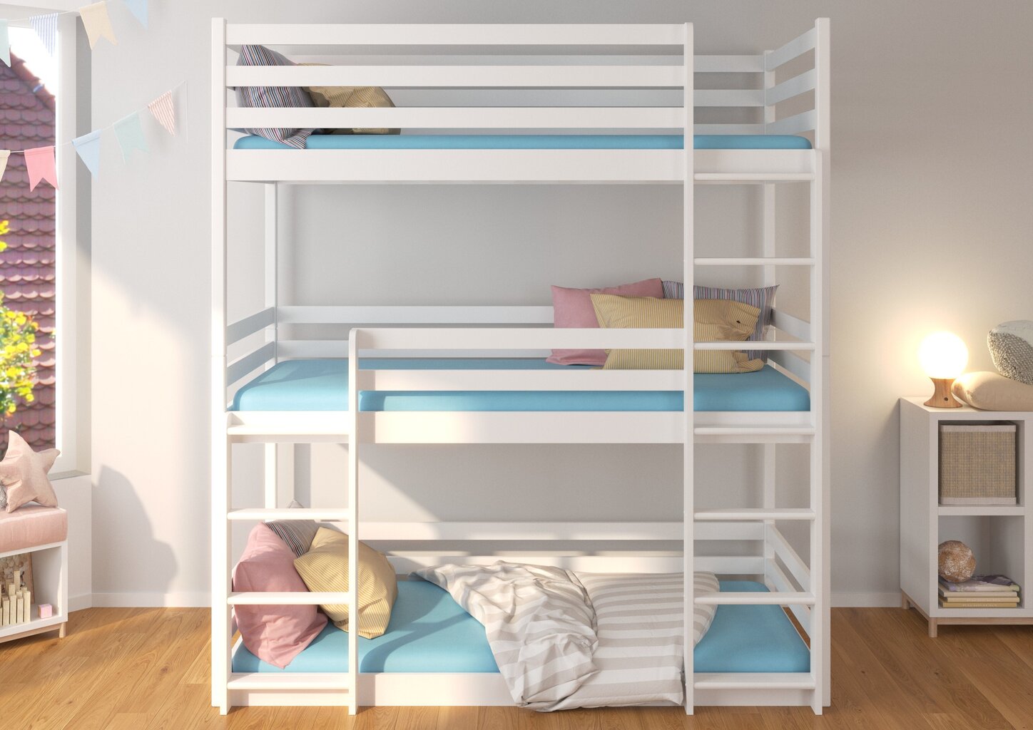 Kolmekohaline voodi Adrk Furniture Tedro, 90x200 cm, valge hind ja info | Lastevoodid | hansapost.ee