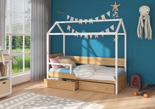 Кровать ADRK Furniture Otello с боковой защитой и матрасом, 90x200 см, белый/коричневый цвет цена и информация | Детские кровати | hansapost.ee