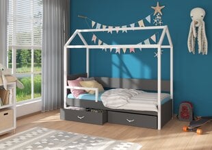 Кровать ADRK Furniture Otello 90x200 см с боковой защитой и матрасом, белый/черный цвет цена и информация | Детские кровати | hansapost.ee