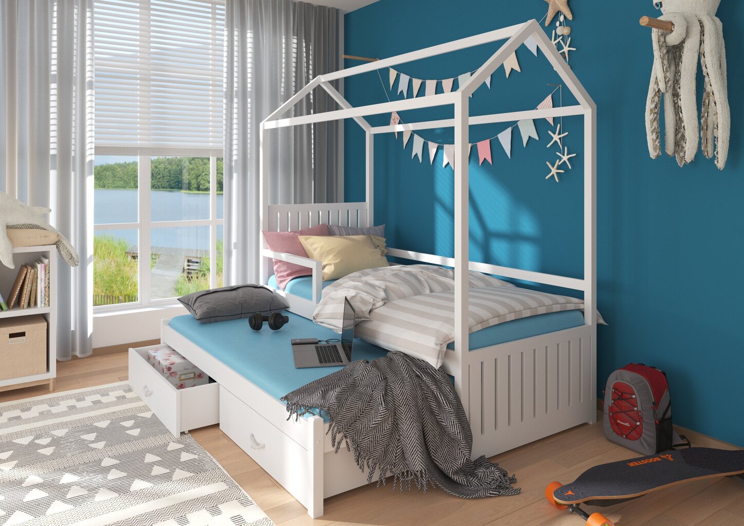 Voodi Adrk Furniture Jonasek koos küljekaitsega 90x200, valge hind ja info | Lastevoodid | hansapost.ee