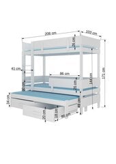 Кровать двухъярусная ADRK Furniture Etapo 90x200 см, белый цвет цена и информация | Детские кровати | hansapost.ee