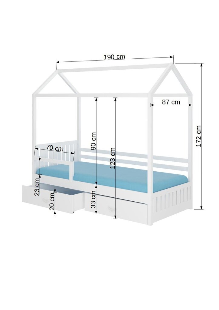 Voodi ADRK Furniture Rose koos küljekaitsega, 80x190 cm, valge цена и информация | Lastevoodid | hansapost.ee