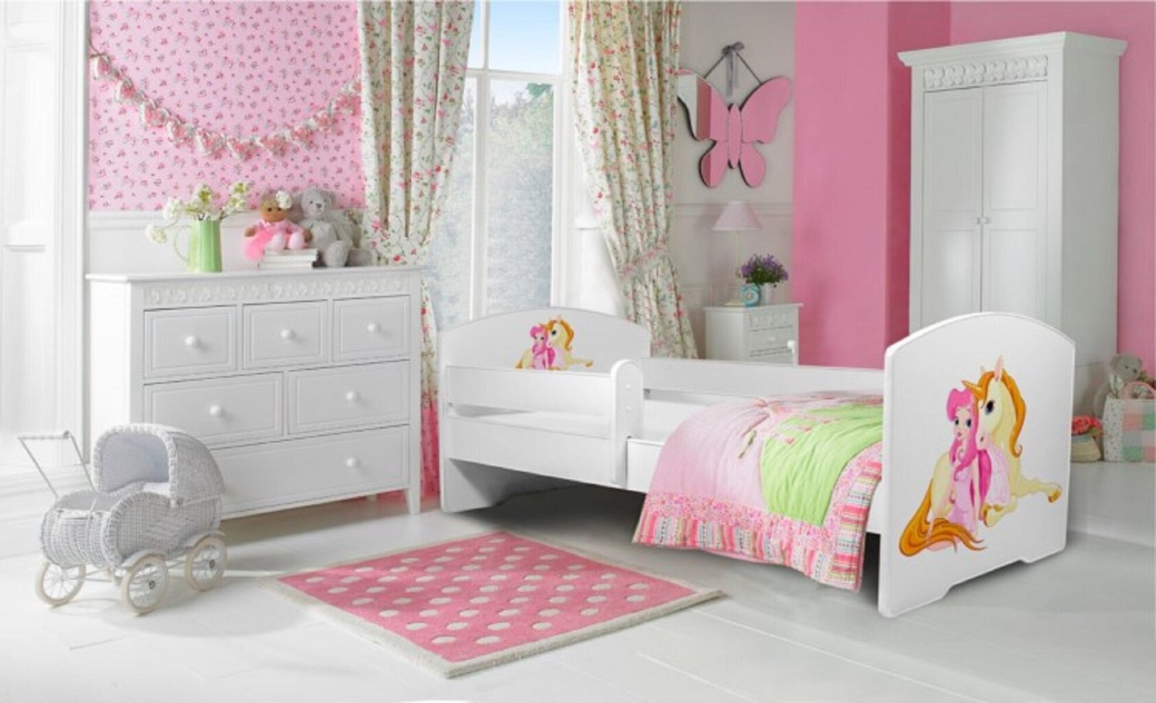 Lastevoodi Adrk Furniture Pepe Girl with unicorn, 80x160 cm, valge цена и информация | Lastevoodid | hansapost.ee