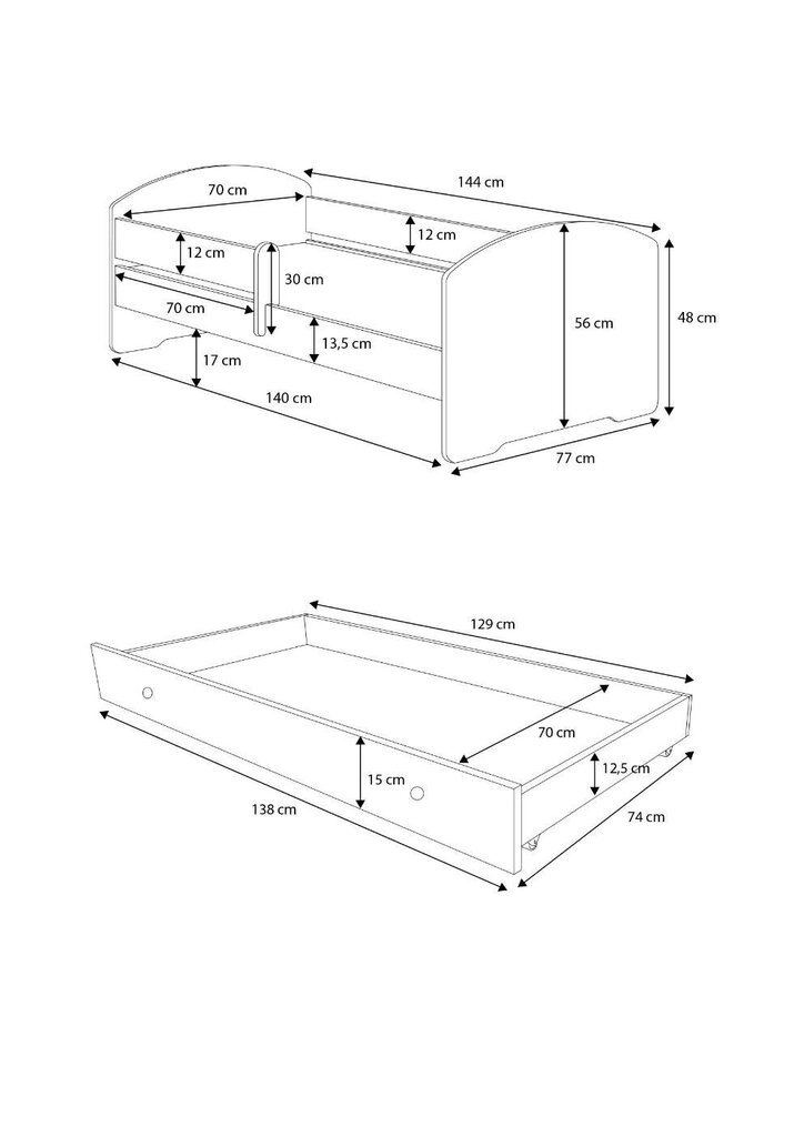 Lastevoodi Adrk Furniture Pepe car zigzag, 70x140 cm, valge hind ja info | Lastevoodid | hansapost.ee