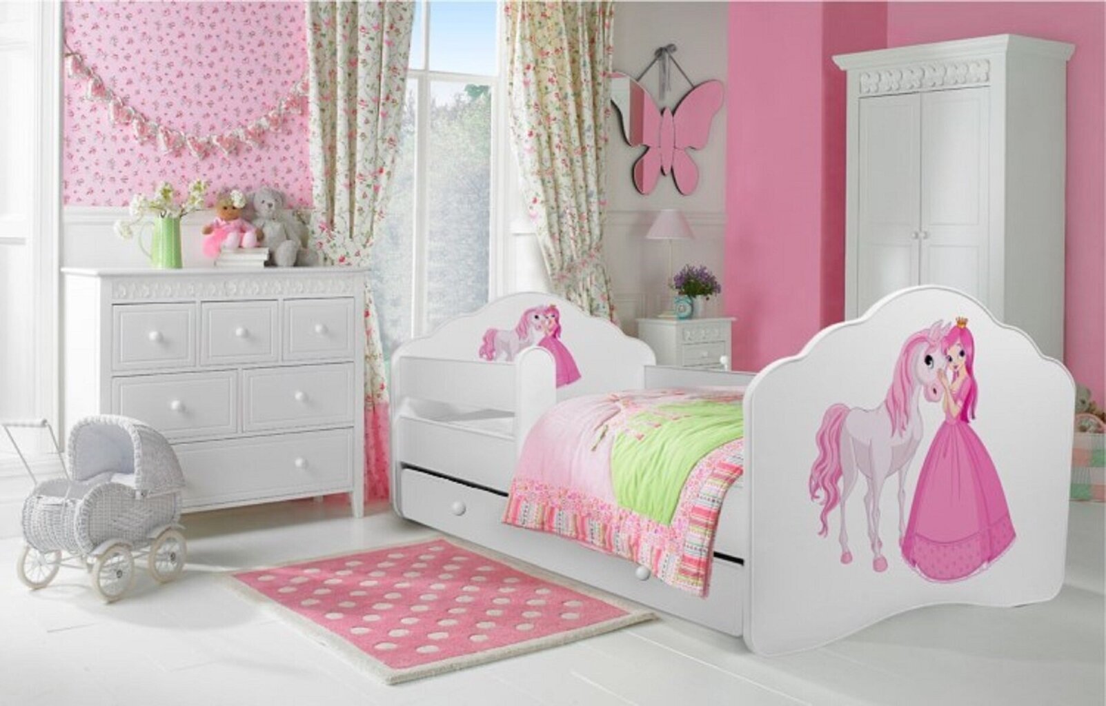 Lastevoodi Adrk Furniture Casimo Princess with horse, 70x140 cm, valge цена и информация | Lastevoodid | hansapost.ee