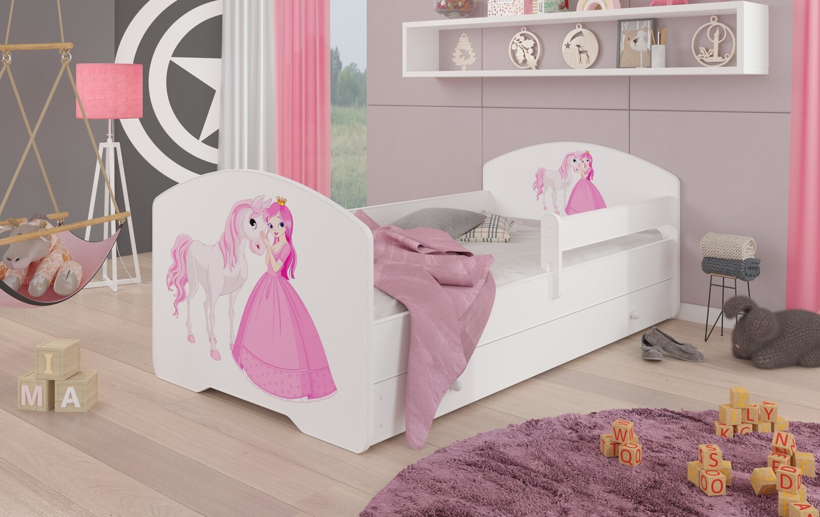 Lastevoodi Adrk Furniture Pepe Princess and horse, 70x140 cm, valge цена и информация | Lastevoodid | hansapost.ee