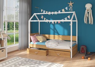 Кровать ADRK Furniture Otello 90x200 см с боковой защитой, белый цвет/коричневый цвет цена и информация | Детские кровати | hansapost.ee