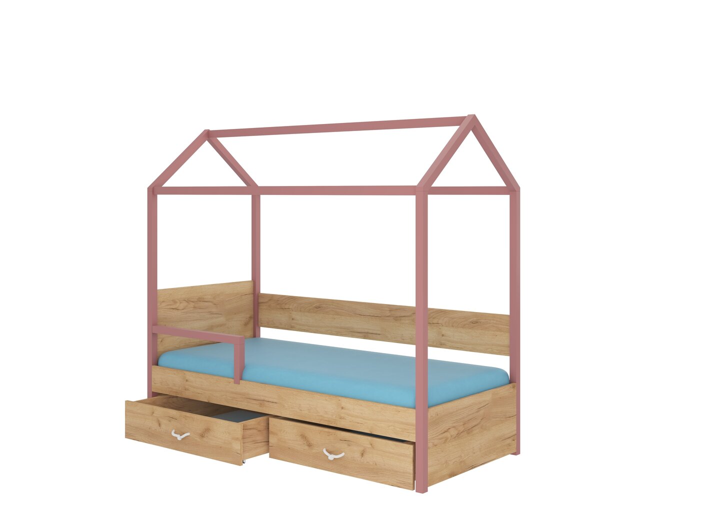 Voodi Adrk Furniture Otello koos küljekaitsega, 90x200 cm, pruun/roosa hind ja info | Lastevoodid | hansapost.ee