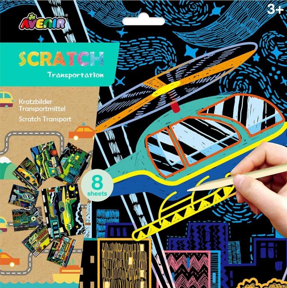 Avenir kustutavate piltide komplekt Transportation Scratch, 7331681 hind ja info | Arendavad laste mänguasjad | hansapost.ee