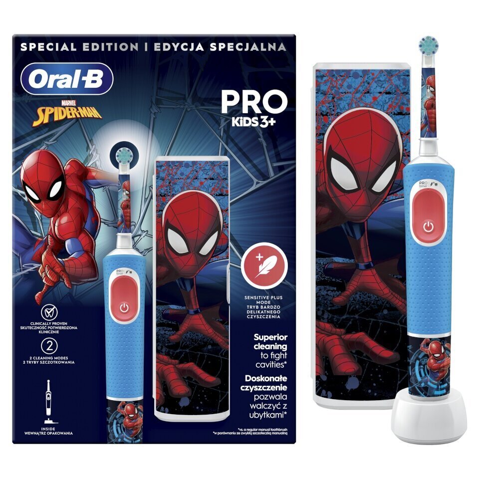 Oral-B Vitality Pro Kids 3+ Spiderman + Travel Case цена и информация | Elektrilised hambaharjad | hansapost.ee