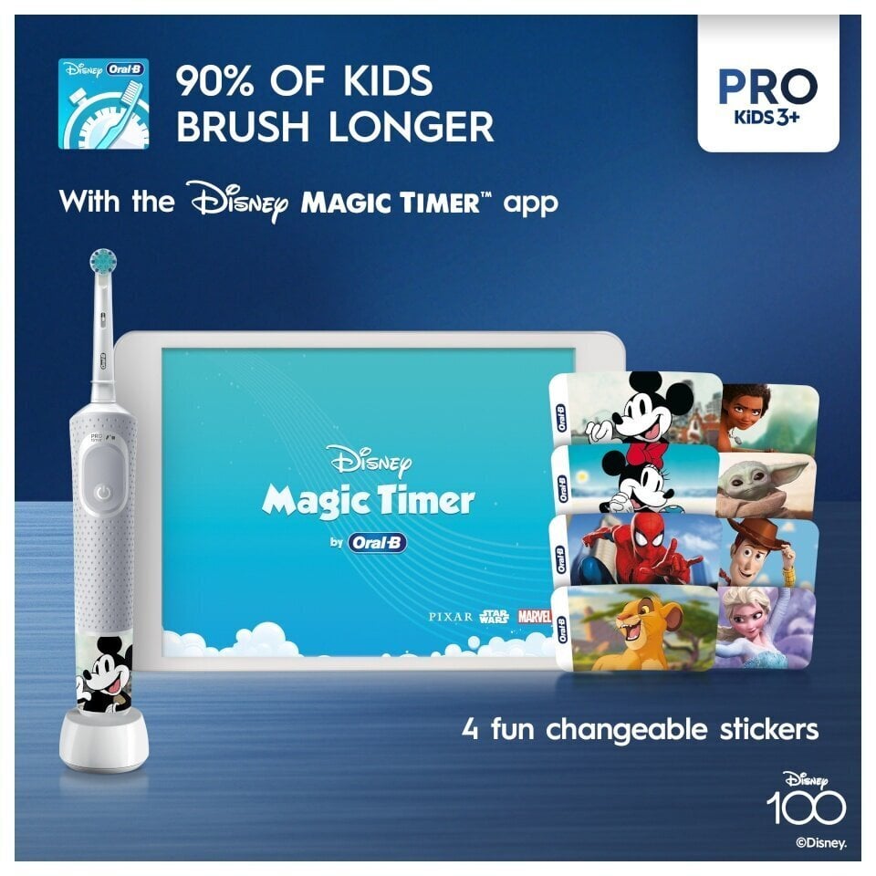 Oral-B Vitality Pro Kids 3+ Disney 100 + Travel Case цена и информация | Elektrilised hambaharjad | hansapost.ee