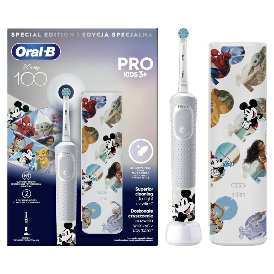 Oral-B Vitality Pro Kids 3+ Disney 100 + Travel Case цена и информация | Elektrilised hambaharjad | hansapost.ee