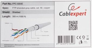 Сетевой кабель, витая пара Gembird FTP, 4x2, категория 5e, провод 305 м, серый цена и информация | Кабели и провода | hansapost.ee