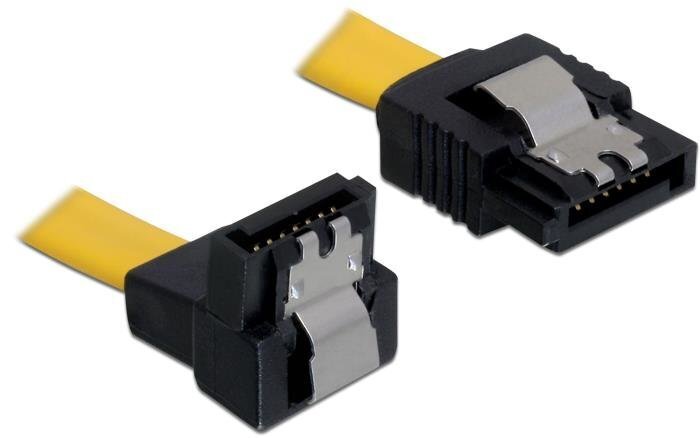 Delock Cable SATA 6 Gb/s male straight > SATA male down 30 cm yellow metal цена и информация | Juhtmed ja kaablid | hansapost.ee