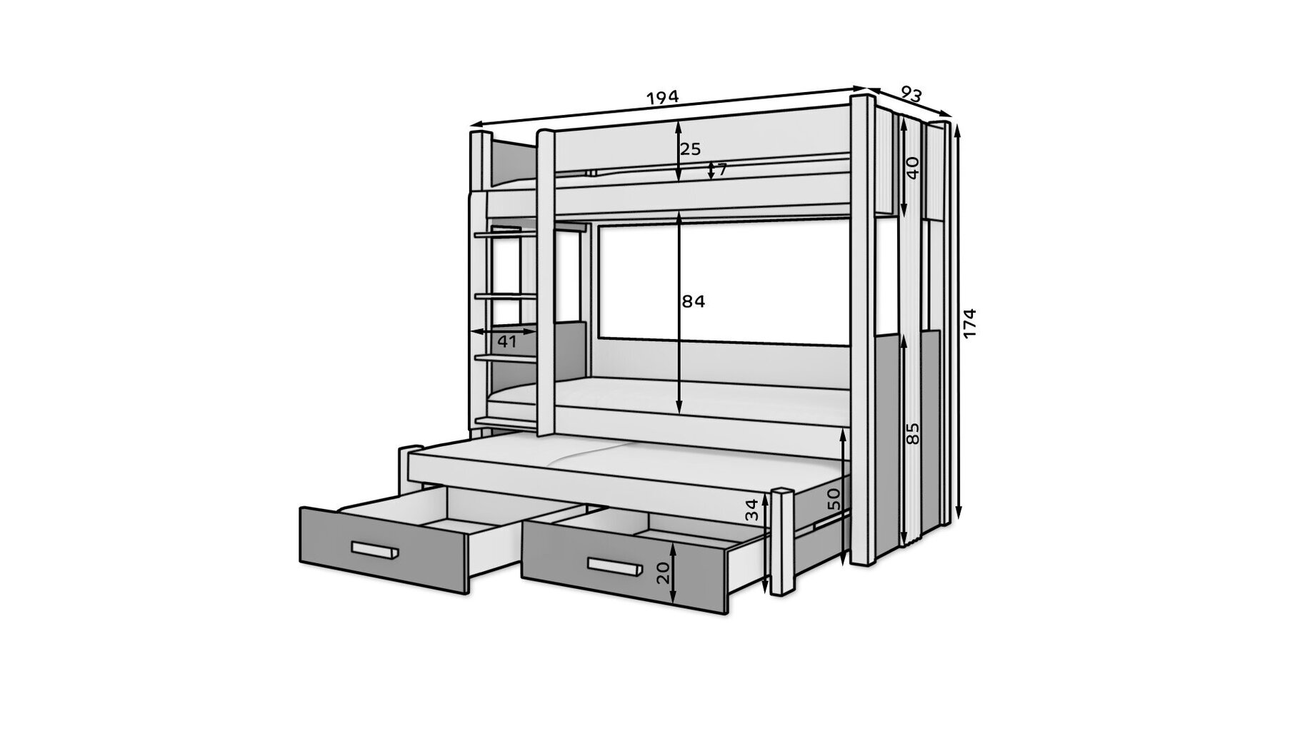 Narivoodi Adrk Furniture Artema koos madratsitega, 80x180 cm, valge/pruun цена и информация | Lastevoodid | hansapost.ee