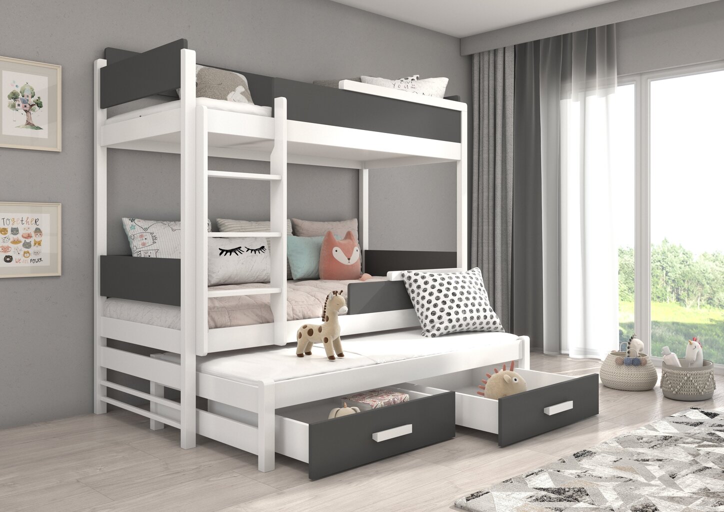 Narivoodi Adrk Furniture Queen koos madratsitega, 80x180 cm, valge/hall цена и информация | Lastevoodid | hansapost.ee