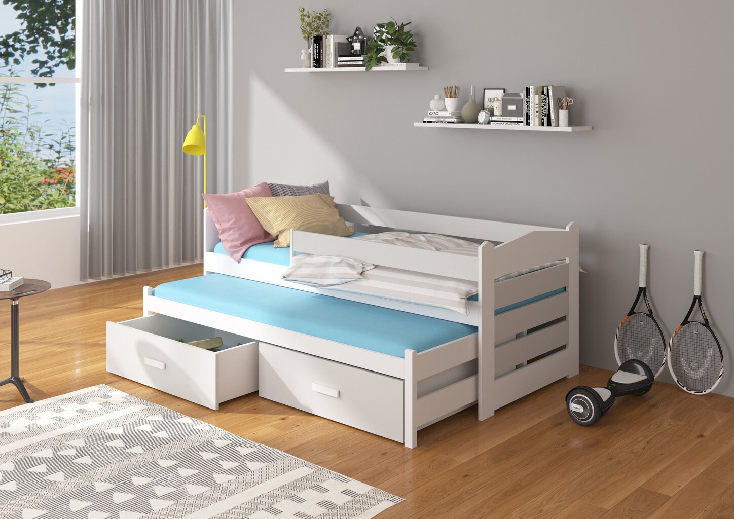 Lastevoodi Adrk Furniture Tiarro koos küljekaitsega, 80x180 cm, valge/hall цена и информация | Lastevoodid | hansapost.ee