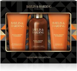 Подарочный набор для мужчин Baylis & Harding Black Pepper & Ginseng Men's Luxury Bathing Trio: гель для душа и тела 300 мл + гель для душа 200 мл + бальзам после бритья 200 мл цена и информация | Масла, гели для душа | hansapost.ee
