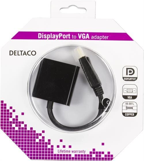 Deltaco DP-VGA7-K, DP/VGA, 0.2 m hind ja info | Juhtmed ja kaablid | hansapost.ee