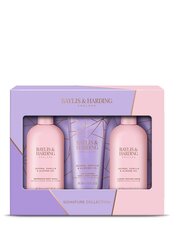 Kinkekomplekt naistele Baylis & Harding Jojoba, Vanilla & Almond Oil Luxury Bathing Essentials: kehapesuvahend 300 ml + dušikreem 300 ml + käte- ja kehakreem 200 ml hind ja info | Dušigeelid, õlid | hansapost.ee