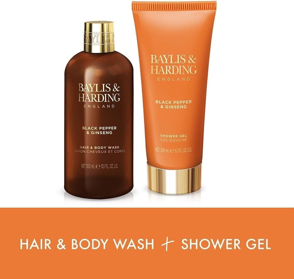 Kinkekomplekt Baylis & Harding Black Pepper & Ginseng Men's Luxury Bathing Duo: juukse- ja kehapesuvahend 300 ml + dušigeel 200 ml hind ja info | Dušigeelid, õlid | hansapost.ee