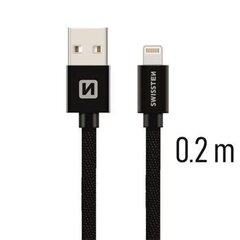 USB-кабель Swissten Textile 3A Lighthing, 0,2 м, черный цена и информация | Swissten Бытовая техника и электроника | hansapost.ee