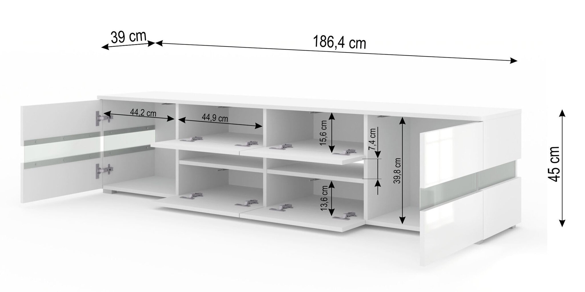 Tv-laud koos led valgustusega Viper, 186 cm, valge цена и информация | Televiisori alused | hansapost.ee